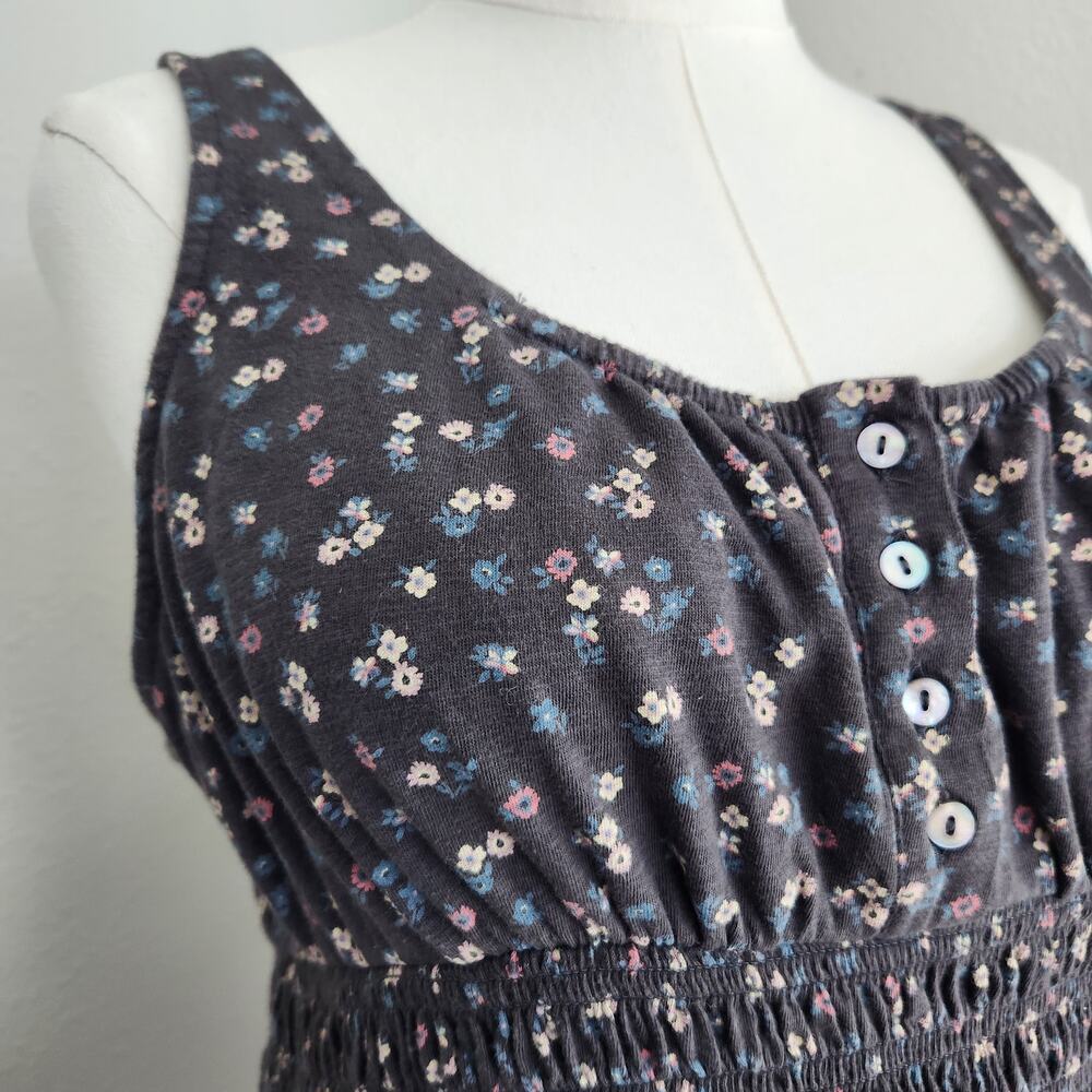 Lucky Brand Grey Ditsy Floral Smocked Tiered Tank Sundress Cotton A Line L - Picture 3 of 11